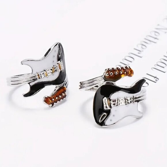 Boho Rocker Guitar Ring in Black and White #1451 Size 9 - Picture 2 of 7